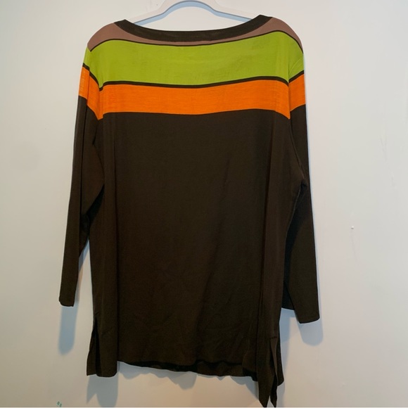 Misook Women’s Striped Knit Top Sweater Brown Green Orange - Picture 3 of 4